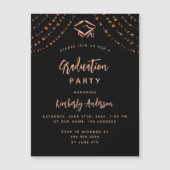 Invitation Magnétique Black rose or étoiles fête de graduation de luxe (Devant)
