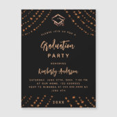 Invitation Magnétique Black rose or étoiles fête de graduation de luxe (Devant)