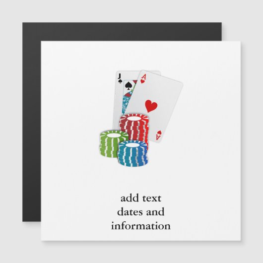 Invitation Magnétique Blackjack avec jetons de poker (Devant / Derrière)