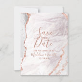 Invitation Magnétique Blanc & Rose Gold Agate Mariage Enregistrer la dat (Recto)