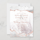 Invitation Magnétique Blanc & Rose Or Agate Marbre Foil Mariage doré (Recto)