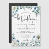 Invitation Magnétique Bleu Blanc Peony Floral Chic Spring Garden Mariage (Devant / Derrière)