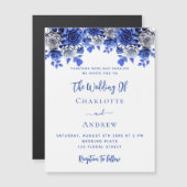 Invitation Magnétique Bleu bleu blanc fleurs mariage de luxe (Devant / Derrière)