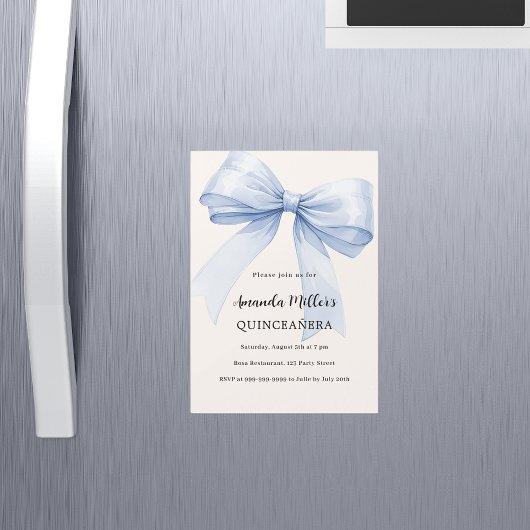 Invitation Magnétique Bleu crème élégante Quinceanera luxe