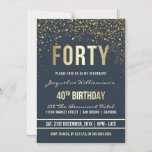 Invitation Magnétique Bleu foncé | Gold Confetti 40e fête d'anniversaire<br><div class="desc">Bleu foncé | Gold Confetti 40th Birthday Party Invitations magnétiques. Cette invitation formelle, élégante, branchée et moderne à la fête du quarantième anniversaire convient aux hommes ou aux femmes. Il comprend des lignes dorées propres, un script gothique coque supérieur élégant, et un texte sophistiqué en fausse feuille d'or sur un...</div>
