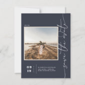 Invitation Magnétique Bleu Marine | Minimal moderne Enregistrer la photo (Recto)