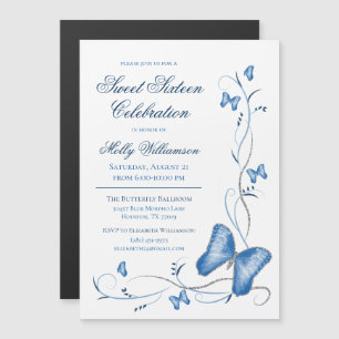 Invitation Magnétique Bleu papillons & torchons doux 16