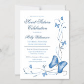 Invitation Magnétique Bleu papillons & torchons doux 16 (Recto)