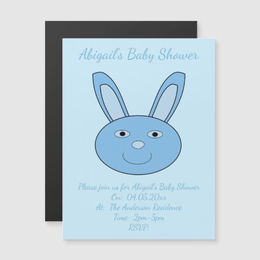 Invitation Magnétique Blue Baby Boy Bunny Face Spring Easter Baby Shower (Devant / Derrière)