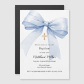 Invitation Magnétique Blue bow boy Baptême (Devant / Derrière)