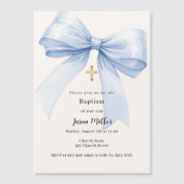 Invitation Magnétique Blue bow crème garçon Baptême (Devant)