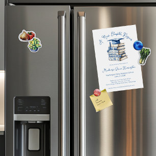 Invitation Magnétique Blue Chinoiserie Livres Nouveau Chapitre Diplôme