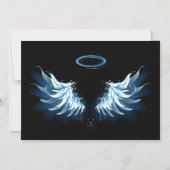 Invitation Magnétique Blue Glowing Angel Wings on black background (Recto)