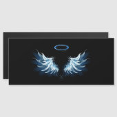 Invitation Magnétique Blue Glowing Angel Wings on black background (Devant / Derrière)