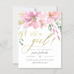 Invitation Magnétique Blush Pink & Gold C'est une fille Baby shower flor