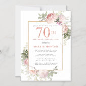 Invitation Magnétique Blush Pink Gold Floral 70e fête d'anniversaire (Recto)