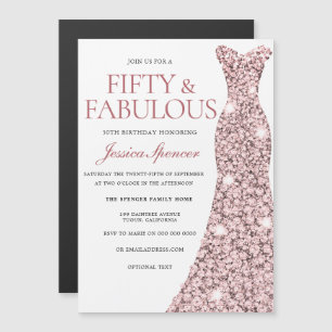 Invitation Magnétique Blush & Rose Gold Cinquante et fabuleux 50e annive