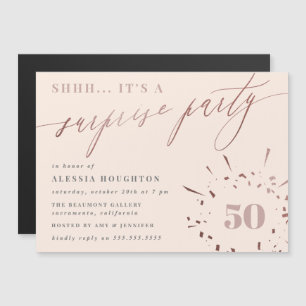 Invitation Magnétique Blush & Rose Gold Script Surprise Party