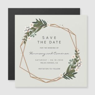 Invitation Magnétique Boho Cadre Géométrique Doré Végétation Épargnez la