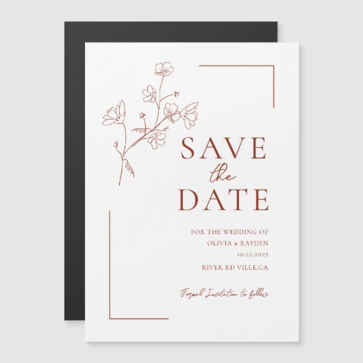 Invitation Magnétique Boho Terracotta Floral Wedding Enregistrer la date (Devant / Derrière)