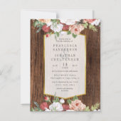 Invitation Magnétique Bois rustique et élégant bouquet de rose| Mariage (Recto)