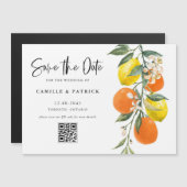 Invitation Magnétique Botanical Orange and Lemon QR Code Save the Date (Devant / Derrière)