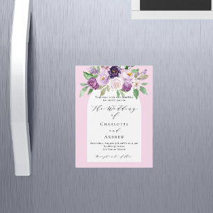 Invitation Magnétique Bouquets d'aquarelle rose violet arche mariage de