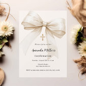 Invitation Magnétique Bow crème beige fille Confirmation