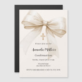 Invitation Magnétique Bow crème beige fille Confirmation (Devant / Derrière)