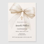 Invitation Magnétique Bow crème beige fille Confirmation (Devant)