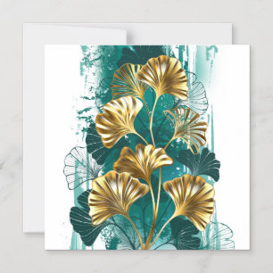 Invitation Magnétique Branche avec Feuilles d'or Ginko Biloba