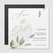 Invitation Magnétique Branche d'olive rustique chic calligraphie save th (Devant / Derrière)