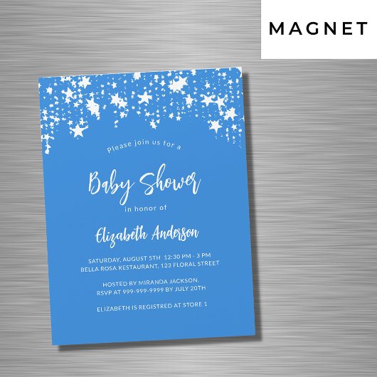Invitation Magnétique Bright blue stars garçon baby shower de luxe