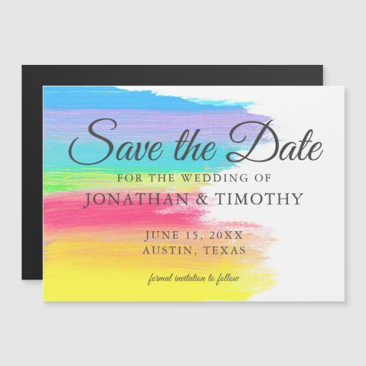 Invitation Magnétique Bright Rainbow Watercolor LGBTQ Enregistrer la dat (Devant / Derrière)
