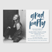 Invitation Magnétique Brosse de la marine moderne Script Photo Graduatio (Devant)