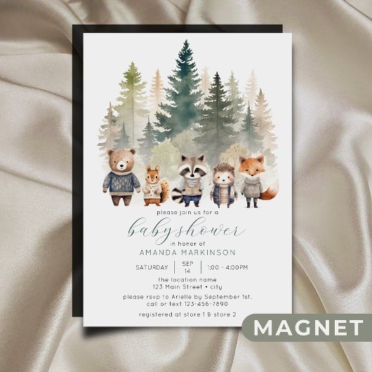 Invitation Magnétique Budget Baby shower d'aquarelle des bois