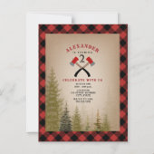 Invitation Magnétique Buffalo Plaid Ax Woodland Lumberjack Anniversaire (Recto)
