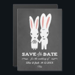 Invitation Magnétique Bunnies Mariage Chalkboard Style Enregistrer la da<br><div class="desc">lapins blancs adorables avec de longues oreilles roses mariés et mariés tenant la main. Un amusant magnétique enregistrer la date de l’annonce pour être bientôt M. et Mme Visitez Jenn’s Doodle World pour encore plus de produits de planification mariages avec ce design de lapins et plus d’invitations à thème mariage...</div>