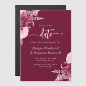 Invitation Magnétique Burgundy Blush Silver Floral Wedding Save the Date (Devant / Derrière)