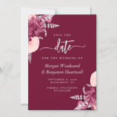 Invitation Magnétique Burgundy Blush Silver Floral Wedding Save the Date (Recto)