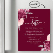 Invitation Magnétique Burgundy Blush Silver Floral Wedding Save the Date