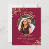 Invitation Magnétique Burgundy & Gold Fancy Wedding Save the Date Photo (Recto)