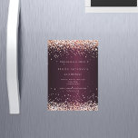 Invitation Magnétique Burgundy rose or luxe anniversaire<br><div class="desc">Pour un 21ème anniversaire élégant (ou tout âge). Une couleur arrière - plan bordeaux. Décoré de confettis d'or rose. Personnalisez et ajoutez un nom,  un âge et des détails de la fête.</div>