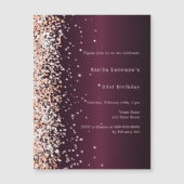 Invitation Magnétique Burgundy rose or prime anniversaire (Devant)