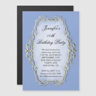 Invitation Magnétique Cadre Antique Bleu Magnifique & Diamants Anniversa