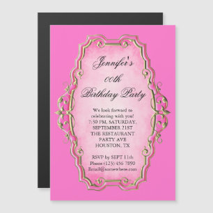 Invitation Magnétique Cadre Antique Rose Élégant & Diamants Anniversaire