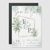Invitation Magnétique Cadre en or de feuilles d'eucalyptus pour mariage (Devant / Derrière)