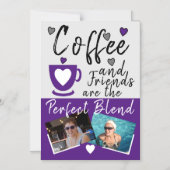Invitation Magnétique Café et amis photos violettes aimant frigo (Recto)