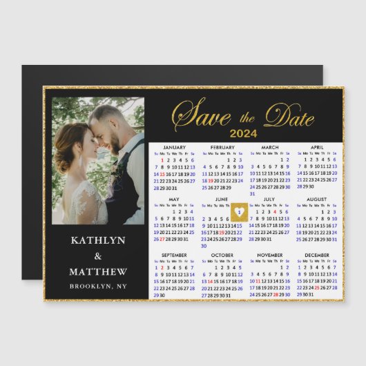 Invitation Magnétique Calendrier 2024 Élégant Script Photo Enregistrer L (Devant / Derrière)