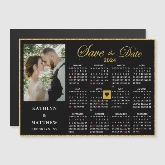 Invitation Magnétique Calendrier 2024 Élégant Script Photo Enregistrer L (Devant / Derrière)